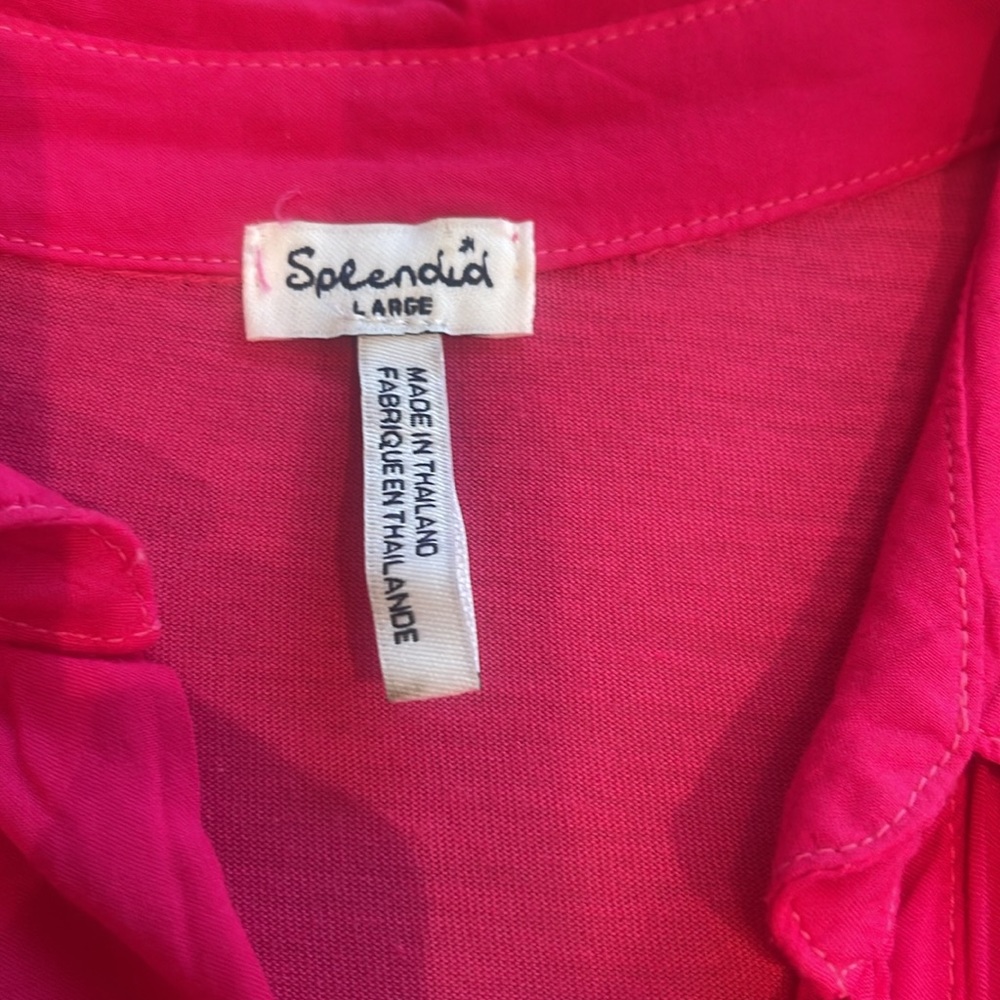 SOLD!!!! NWOT SPLENDID HOT PINK RAYON COTTON BLEND COLLARED L/S SHIRT. L - Picture 6 of 8